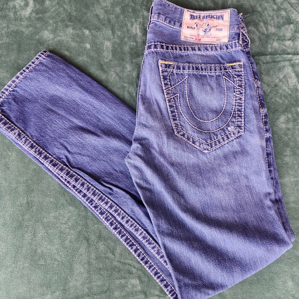 True Religion Slim Straight Jeans Men's 31x32 Medium Wash Horseshoe Y2K Denim